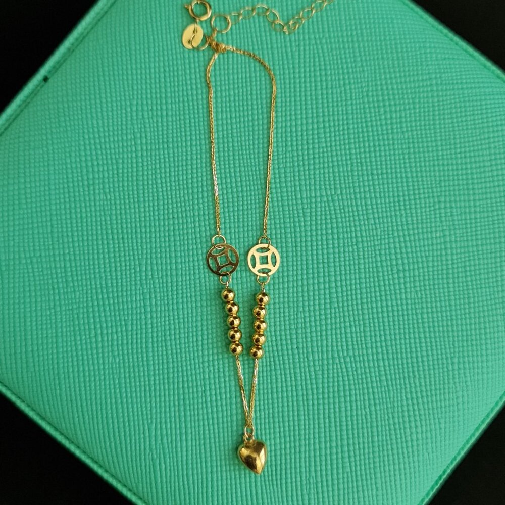 Gold Heart Bead Double-Chain Bracelet - Unbranded